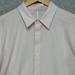 Lululemon New Venture Shirt Mens Large Button Up‎ White Pink Long Sleeve Casual